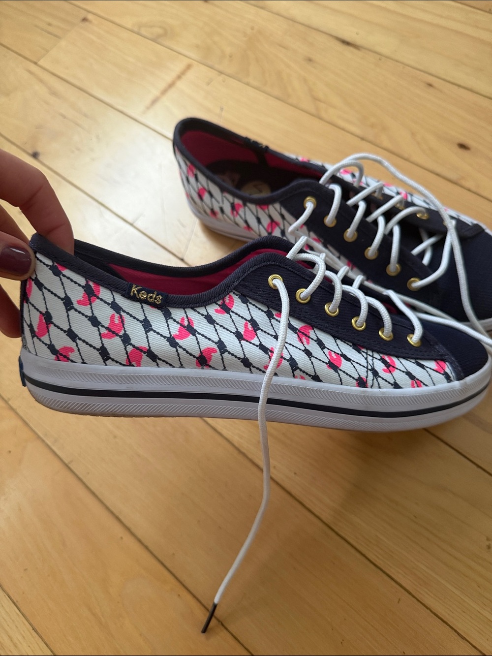 Keds Alaina Marie collaboration Navy, White & Pink Patterned Low-Top Sneakers
